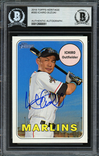 Ichiro Suzuki Autographed 2018 Topps Heritage Card #300 Miami Marlins Beckett BAS #12668051