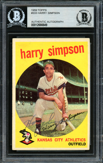 Harry Simpson Autographed 1959 Topps Card #333 Kansas City A's Beckett BAS #12666649