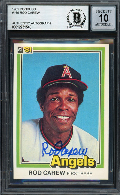 Rod Carew Autographed 1981 Donruss Card #169 California Angels Auto Grade Gem Mint 10 Beckett BAS #12751540