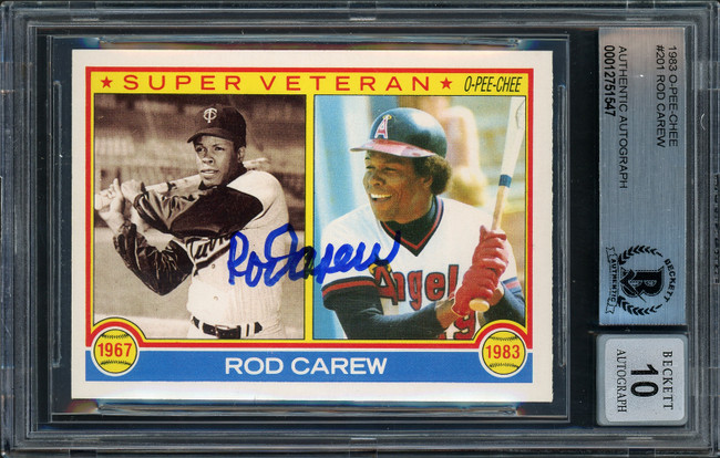 Rod Carew Autographed 1983 O Pee Chee Card #201 California Angels Auto Grade Gem Mint 10 Beckett BAS #12751547