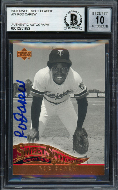 Rod Carew Autographed 2005 Upper Deck Sweet Spot Card #77 Minnesota Twins Auto Grade Gem Mint 10 Beckett BAS #12751822