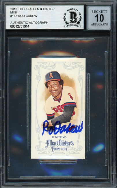 Rod Carew Autographed 2013 Topps Allen & Ginter Mini Card #167 California Angels Auto Grade Gem Mint 10 Beckett BAS #12751914