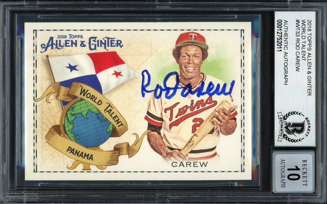 Rod Carew Autographed 2018 Topps Allen & Ginter World Talent Card #WT-33 Minnesota Twins Auto Grade Gem Mint 10 Beckett BAS Stock #192817