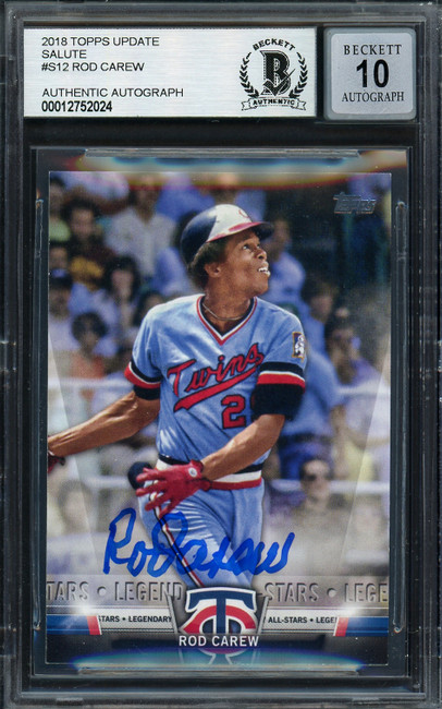 Rod Carew Autographed 2018 Topps Legendary All Stars Card #S-12 Minnesota Twins Auto Grade Gem Mint 10 Beckett BAS Stock #192821