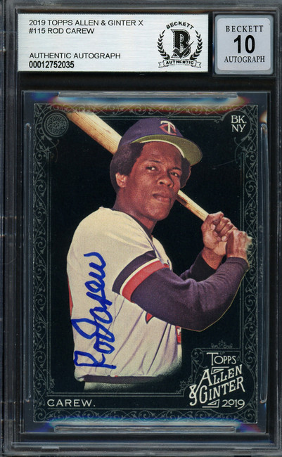 Rod Carew Autographed 2019 Topps Allen & Ginter Black Card #115 Minnesota Twins Auto Grade Gem Mint 10 Beckett BAS #12752035