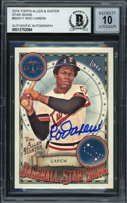 Rod Carew Autographed 2019 Topps Allen & Ginter Baseball Star Signs Card #BSS-17 Minnesota Twins Auto Grade Gem Mint 10 Beckett BAS Stock #192833