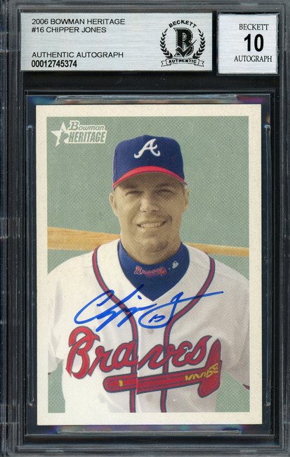 Chipper Jones Autographed 2006 Bowman Heritage Card #16 Atlanta Braves Auto Grade Gem Mint 10 Beckett BAS #12745374