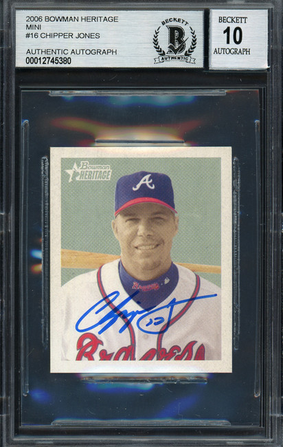 Chipper Jones Autographed 2006 Bowman Heritage Mini Card #16 Atlanta Braves Auto Grade Gem Mint 10 Beckett BAS #12745380