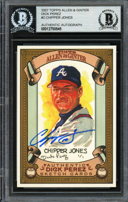 Chipper Jones Autographed 2007 Topps Allen & Ginter Dick Perez Card #2 Atlanta Braves Beckett BAS Stock #193094