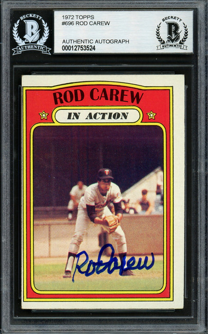 Rod Carew Autographed 1972 Topps Card #696 Minnesota Twins Beckett BAS #12753524