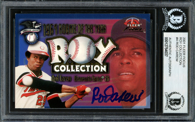 Rod Carew Autographed 2000 Fleer Focus ROY Collection Card #4 Minnesota Twins Beckett BAS #12754037