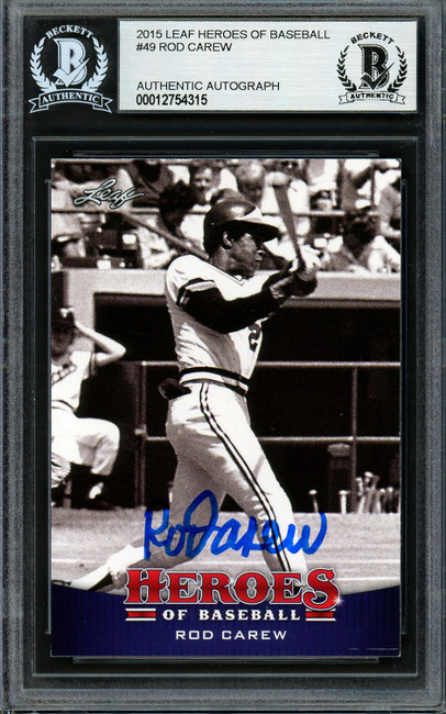 Rod Carew Autographed 2015 Leaf Heroes of Baseball Card #49 Minnesota Twins Beckett BAS #12754315