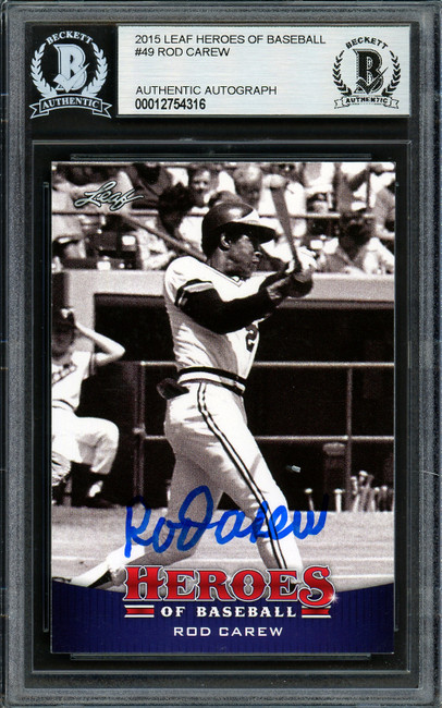Rod Carew Autographed 2015 Leaf Heroes of Baseball Card #49 Minnesota Twins Beckett BAS #12754316