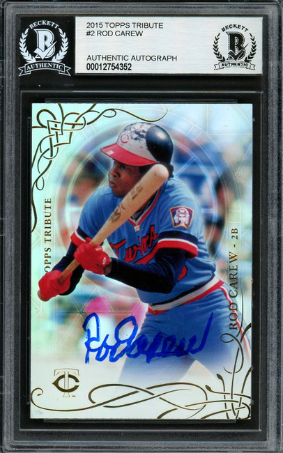 Rod Carew Autographed 2015 Topps Tribute Card #2 Minnesota Twins Beckett BAS #12754352