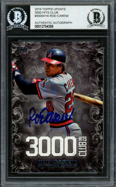 Rod Carew Autographed 2016 Topps 3000 Hit Club Card #3000H-16 California Angels Beckett BAS Stock #193373