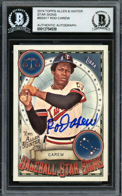 Rod Carew Autographed 2019 Topps Allen & Ginter Baseball Star Signs Card #BSS-17 Minnesota Twins Beckett BAS #12754539