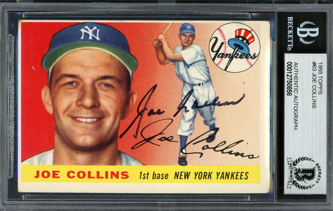 Joe Collins Autographed 1955 Topps Card #63 New York Yankees Beckett BAS #12750858