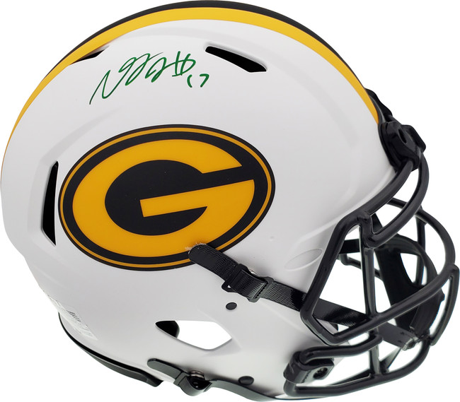 Davante Adams Autographed Green Bay Packers Lunar Eclipse White Full Size Authentic Speed Helmet Beckett BAS QR Stock #193771