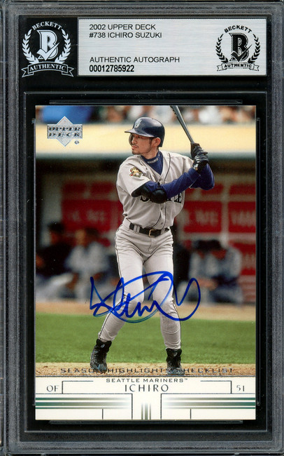 Ichiro Suzuki Autographed 2002 Upper Deck Card #738 Seattle Mariners Beckett BAS Stock #194243