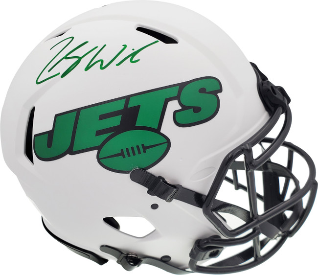 Zach Wilson Autographed New York Jets Lunar Eclipse White Full Size Authentic Speed Helmet Beckett BAS QR Stock #194729