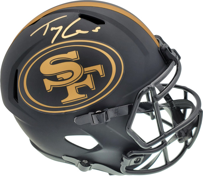 Trey Lance Autographed San Francisco 49ers Eclipse Black Full Size Replica Speed Helmet Beckett BAS QR Stock #194742