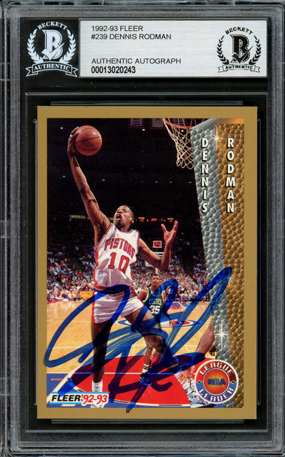 Dennis Rodman Autographed 1992-93 Fleer Card #239 Detroit Pistons Beckett BAS Stock #195047