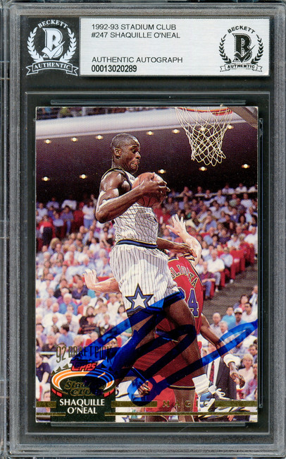 Shaquille Shaq O'Neal Autographed 1992-93 Stadium Club Rookie Card #247 Orlando Magic Beckett BAS #13020289