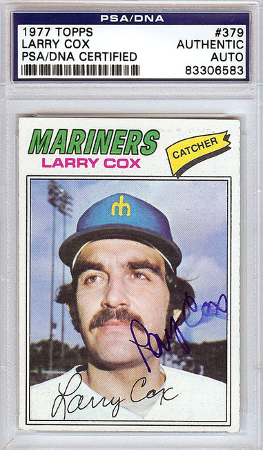 Larry Cox Autographed 1977 Topps Card #379 Seattle Mariners PSA/DNA #83306583