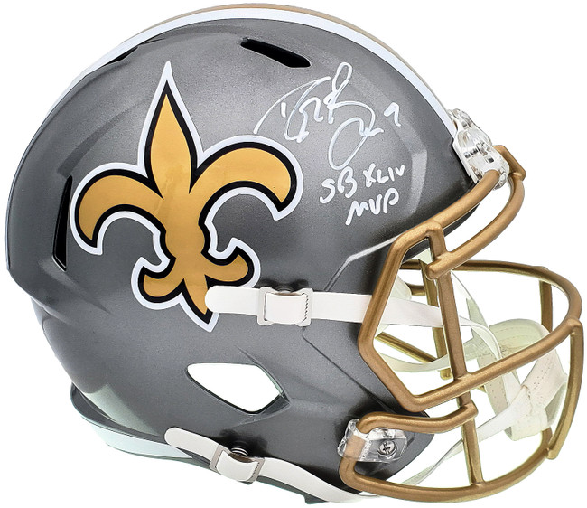 Drew Brees Autographed New Orleans Saints Flash Silver Full Size Replica Speed Helmet "SB XLIV MVP" Beckett BAS QR Stock #197105