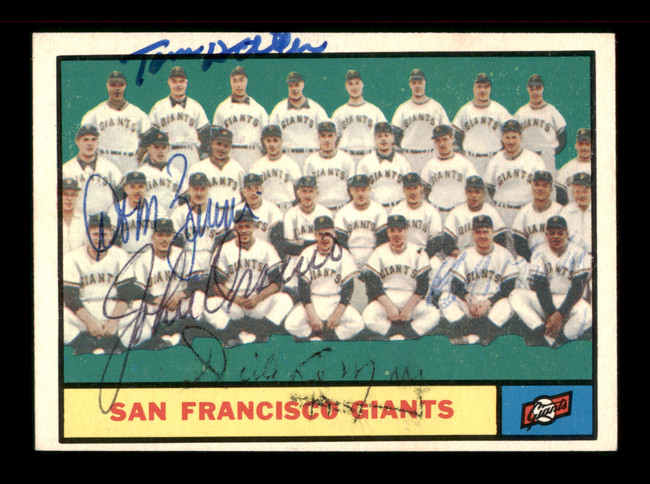 Tom Haller, Dom Zanni, John Orsino, Dick LeMay & Bob Farley Autographed 1961 Topps Team Card #167 San Francisco Giants SKU #197733