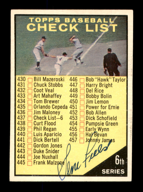 Gene Freese Autographed 1961 Topps Checklist Card #437 Cincinnati Reds SKU #197922