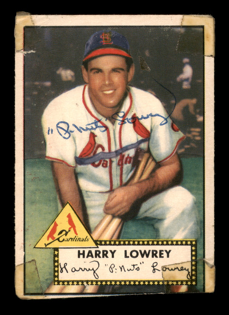 Harry "P-Nuts" Lowrey Autographed 1952 Topps Card #111 St. Louis Cardinals (Off-Condition) SKU #198221