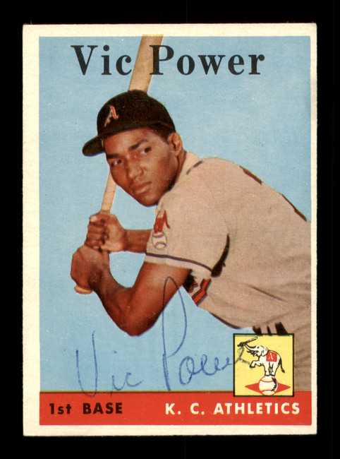 Vic Power Autographed 1958 Topps Card #406 Kansas City A's SKU #198524