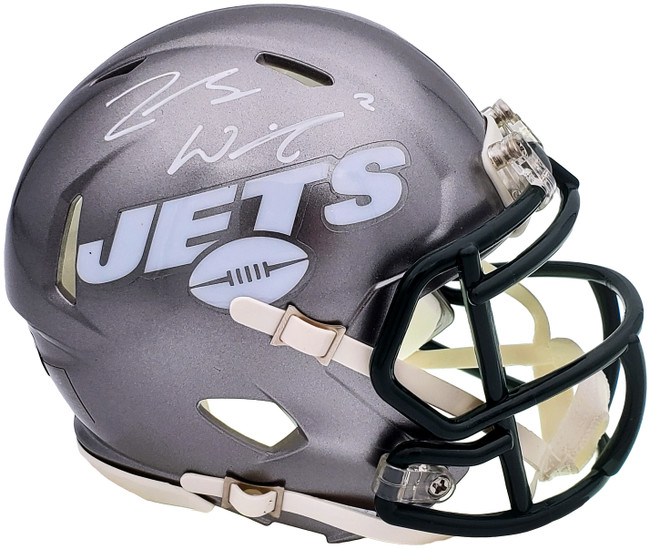 Zach Wilson Autographed New York Jets Flash Silver Speed Mini Helmet Beckett BAS QR Stock #198873