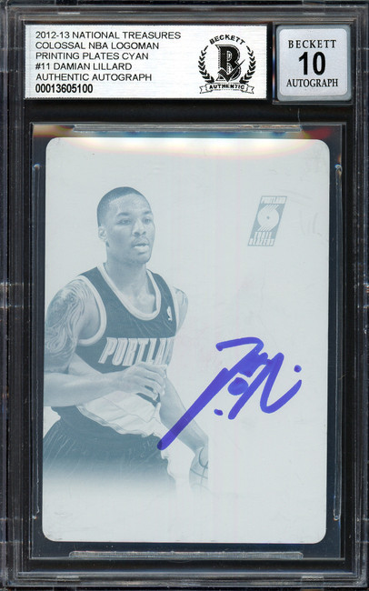 Damian Lillard Autographed 2012-13 Panini National Treasures Printing Plate 1/1 Rookie Card #11 Portland Trail Blazers Auto Grade Gem Mint 10 Colossal Logoman Beckett BAS #13605100