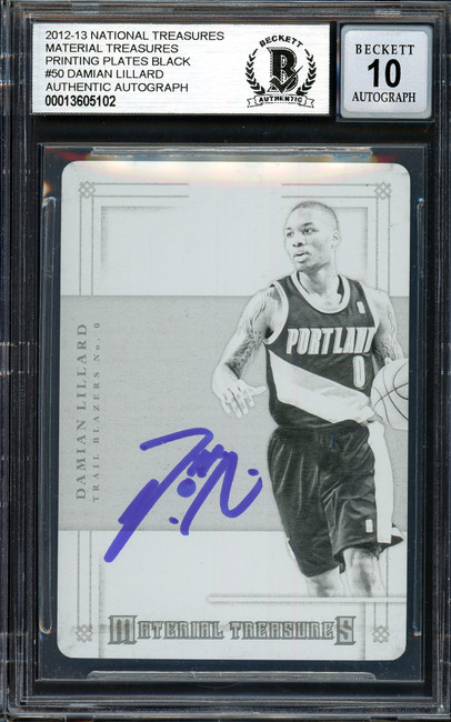 Damian Lillard Autographed 2012-13 Panini National Treasures Printing Plate 1/1 Rookie Card #50 Portland Trail Blazers Auto Grade Gem Mint 10 Black Beckett BAS #13605102