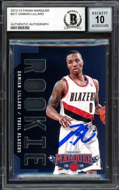 Damian Lillard Autographed 2012-13 Panini Marquee Rookie Card #311 Portland Trail Blazers Auto Grade Gem Mint 10 Beckett BAS #13605392