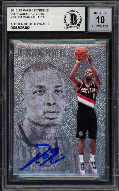 Damian Lillard Autographed 2012-13 Panini Intrigue Rookie Card #133 Portland Trail Blazers Auto Grade Gem Mint 10 Beckett BAS #13605402