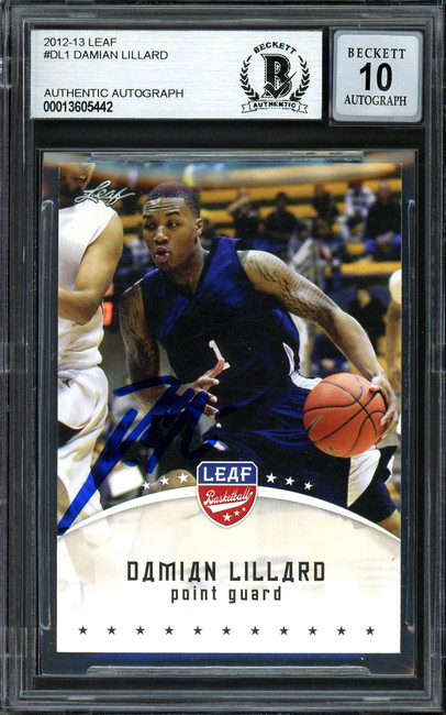 Damian Lillard Autographed 2012-13 Leaf Rookie Card #DL1 Portland Trail Blazers Auto Grade Gem Mint 10 Beckett BAS #13605442