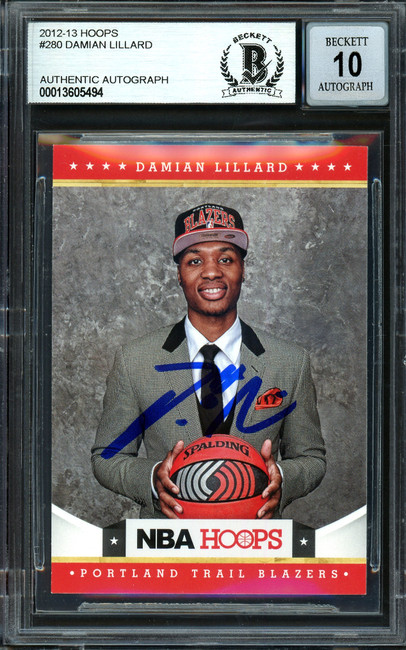 Damian Lillard Autographed 2012-13 Panini Hoops Rookie Card #280 Portland Trail Blazers Auto Grade Gem Mint 10 Beckett BAS #13605494