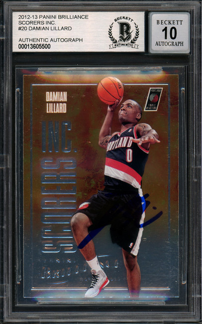 Damian Lillard Autographed 2012-13 Panini Brilliance Scorers Inc. Rookie Card #20 Portland Trail Blazers Auto Grade Gem Mint 10 Beckett BAS #13605500