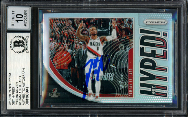 Damian Lillard Autographed 2019-20 Panini Prizm Get Hyped Card #8 Portland Trail Blazers Auto Grade Gem Mint 10 Beckett BAS #13605641