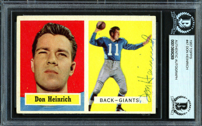 Don Heinrich Autographed 1957 Topps Card #47 New York Giants Beckett BAS #13608269