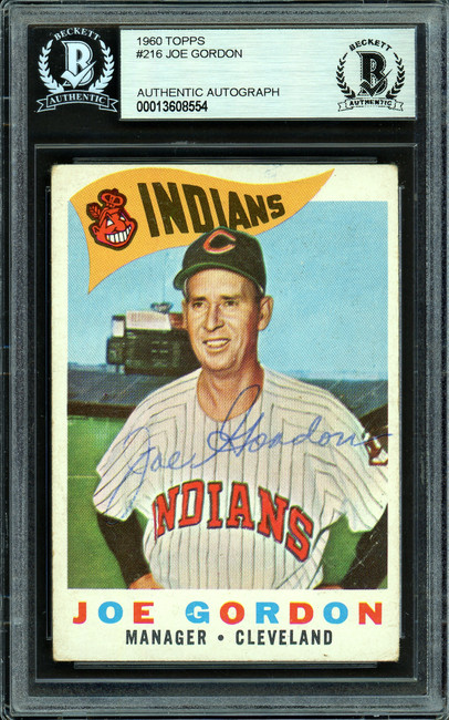 Joe Gordon Autographed 1960 Topps Card #216 Cleveland Indians Beckett BAS #13608554