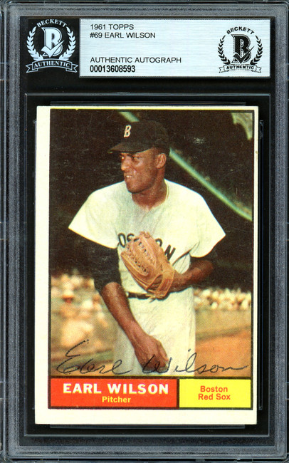 Earl Wilson Autographed 1961 Topps Card #69 Boston Red Sox Beckett BAS #13608593