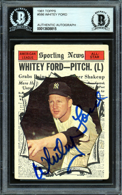 Whitey Ford Autographed 1961 Topps Card #586 New York Yankees All-Star Beckett BAS #13608815