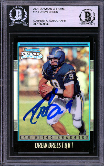 Drew Brees Autographed 2001 Bowman Chrome Refractor Rookie Card #144 San Diego Chargers #1430/1999 Beckett BAS #13609330