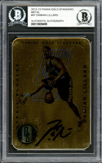 Damian Lillard Autographed 2012-13 Panini Gold Standard Metal Rookie Card #47 Portland Trail Blazers Beckett BAS #13609495