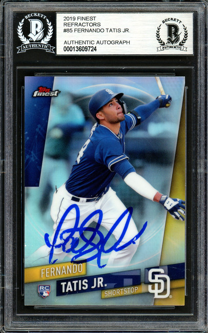 Fernando Tatis Jr. Autographed 2019 Topps Finest Refractor Rookie Card #85 San Diego Padres (Bubbling) Beckett BAS #13609724