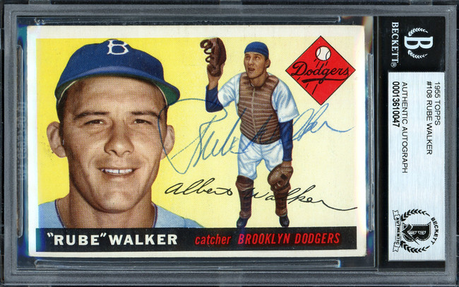 Al "Rube" Walker Autographed 1955 Topps Card #108 Brooklyn Dodgers Beckett BAS #13610047